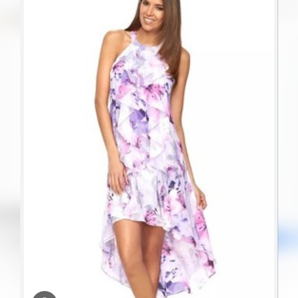 NWT Jennifer Lopez Pink and Purple Floral High-Low Dress